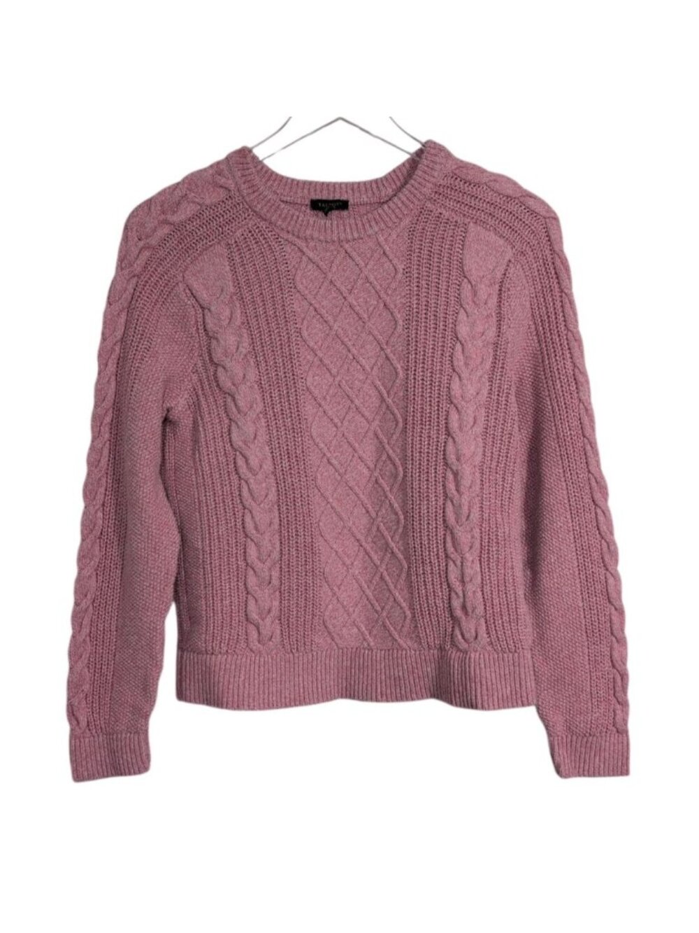 Talbots Cable Knit Sweater Womens Size Medium Pink Fisherman Preppy Crew Neck